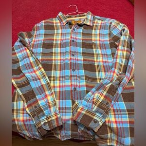 Vintage PreOwned Stapleford Brown Teal Red Flannel Button Front Shirt SZ Medium